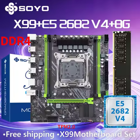 SOYO X99 DDR4 Motherboard with E5 2682 V4CPU 8G RAM C612 LGA2011-3 Intel Kit Xeon PCIE3.0x16 M.2 Des