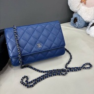 香奈兒/Chanel 藍色羊皮woc菱格紋鏈條包