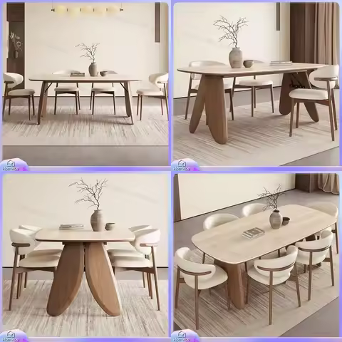 Luxury Modern Solid Wood Oak Dining Table Set Rectangular Marble Veneer 8 Seater Dining Room Table w