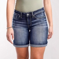 Women's Denim Ripped Mid-Waist Frayed Stretch Mid-Shorts Ripped Pants