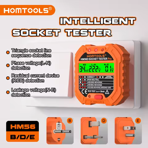 HOMTOOLS HM56 Digital Socket Tester Voltage 30mA RCD Test Smart Detector EU US UK Plug Ground Zero L
