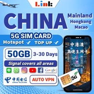 China Travel SIM Card with VPN 【mainland+HK+Mac】3-30 Days 【3-50GB High Speed Data】 中港澳上网卡【Total Data