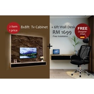 Package Promotion 7 (2 item 1 price) : 8ft x 8ft TV Cabinet + 6ft Wall Desk with free Designer Chair