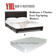 YHL Faux Leather Divan Bed Frame With 9 Inches Euro Top Spring Mattress (Available In 4 Sizes)