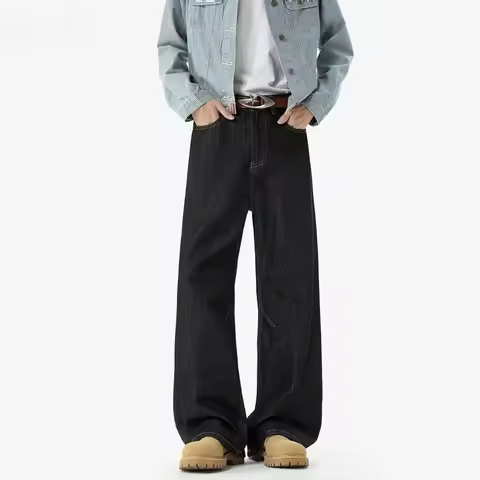 Autumn Winter Men's Y2K Jeans Fashion Stretch Loose Straight Versatile High-end Casual Denim Pants A