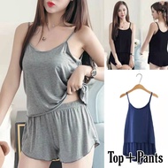 PSB_Sexy lingerie women pyjamas pajamas baju tidur perempuan t shirt nightwear Top+Pants