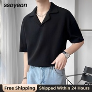 Ssoyeon Fashion Plain Polo T shirt for Men V-Neck Short Sleeve Shirt