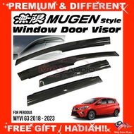 PERODUA MYVI GEN3 G3 2018 - 2023 MUGEN Door Visor Grade A Premium Acrylic Smoke Black Rain Guard Win