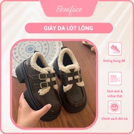 Women's Fur Leather Shoes High Sole Anti-Slip Warm Fur Lining Shoes Vintage Style Women's Winter Sho