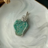 片狀不規則型天河石 銅線編織吊墜 附贈皮繩