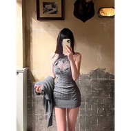 Váy Vest Dệt Kim Cổ Cao 1JINN STUDIO Dành Cho Nữ Váy Len Khoét Sâu Ren Váy Len Thu Váy Bó Eo Váy Ngắ