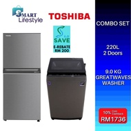 《Save 4.0》Toshiba Refrigerator 220L GR-RT230WE-PMY + Fully Automatic Top Load Washing Machine 9kg AW