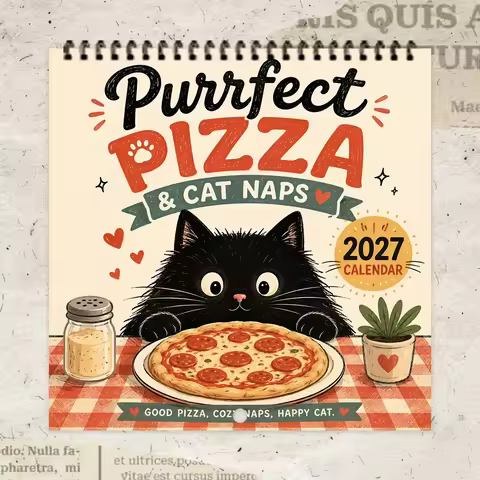 1pc 2027 Wall Calendar, Pizza Cat Theme, 12-month Monthly Planner, Perfect Gift For Birthdays, Chris