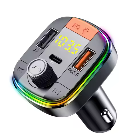 FM Transmitter Adapter Colorful Car Mp3 Player Hands Free Calling 2 USB Port with PD QC 3.0 Fast Cha