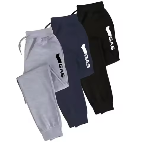 Men'S Casual "GAS" Print Joggers Elastic Waistband with Loose Fit for Outdoor & Sporty Style