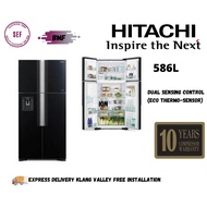 [DELIVERY KLANG VALLEY ONLY]HITACHI FRIDGE 568L 4 DOOR FRIDGE R-W720P7M GBK GLASS DOOR WITH WATER DI
