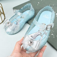 Children's Elsa Crystal Shoes Jelly Sandals 2023 New Summer Crown Low Heel Soft Bottom Flash Diamond Baby Girl Shoes