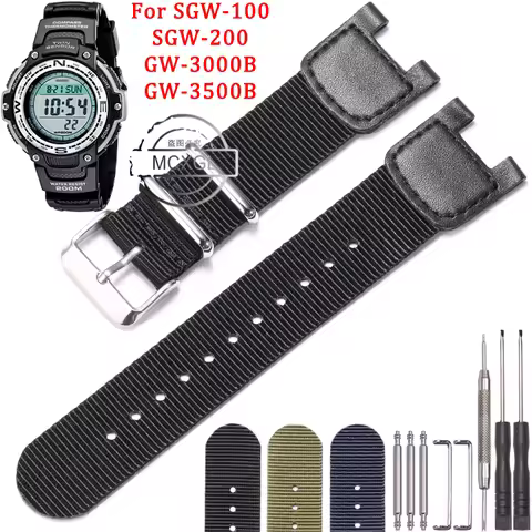 Nylon Leather Strap For Casio SGW-100 SGW-200 GW-3000B GW-3500B Replacement Pathfinder PAS410 band M