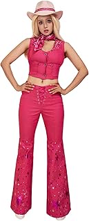 Cowgirl Costume Outfit Women 70s 80s Hippie Disco Costume Vest Pants with Cowboy Hat Scarf Ear Clips