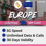 Europe SIM Card With 5G/4G LTE Data with Calls - Free Delivery by Airhub