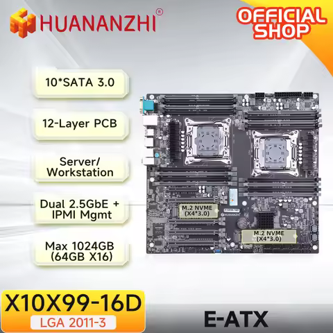 HUANANZHI X10X99 16D LGA 2011-3 Xeon X99 Motherboard for Intel Dual CPU E5 2640 2666 2670 2696 2678 