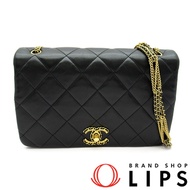 二手 Chanel 19 翻蓋鏈條單背包 AS3387，黑色羊皮材質。