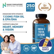 Omega 3 Fish Oil 1000mg Rich in EPA DHA (250 soft-gels) - Fish Oil Omega 3 for Heart Health, Brain a