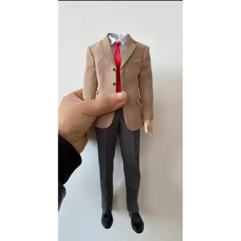 1/6 Scale Male Soldier Beige Khaki Suit Red Tie Gray Pants Coordinates Clothes Model for 12" AT020 A