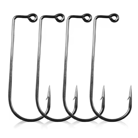50pcs High Carbon Steel Fishhook Black 90 Degree Aberdeen Offset Jig Fly Tying Strong Wire Fishing H