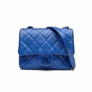 CHANEL CF口蓋包方胖子藍色荔枝牛皮29開藍扣肩背包