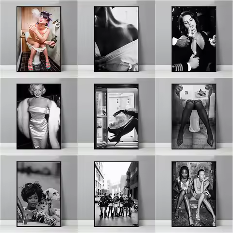 Fashion Women Retro Art Poster La-na Del Rey Naoomi Campbell Canvas Painting Black and White Wall Ar