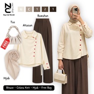 Oneset Wanita [Blouse, Knit Pants, Hijab, Free Bag] Ootd for Teenagers - NC121