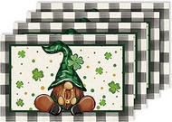 St. Patrick's Day Gnome Shamrock Placemats Set of 4 12x18 Inch Seasonal Spring Buffalo Plaid Table M