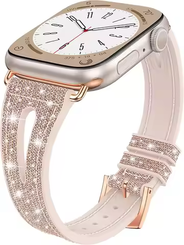 Bling Silicone Women Band Thin Strap for Apple Watch Band 40/41mm 45mm 38mm 49mm Slim Watchband for 