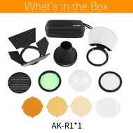 Godox AK-R1 Barn Door Snoot Color Filter Reflector Honeycomb Diffuser Ball Kits for Godox AD200 H200