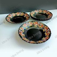 6 Pcs 8.5 Inch Black Opal Glass Multi Purpose Soup Plate Floral Elegant Design Pinggan Mangkuk Pingg