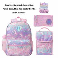 UNGU Rainbow Sugar Unicorn Pony Sequin Borci Elementary School Backpack for Girls Lunch Bag Pink Pur