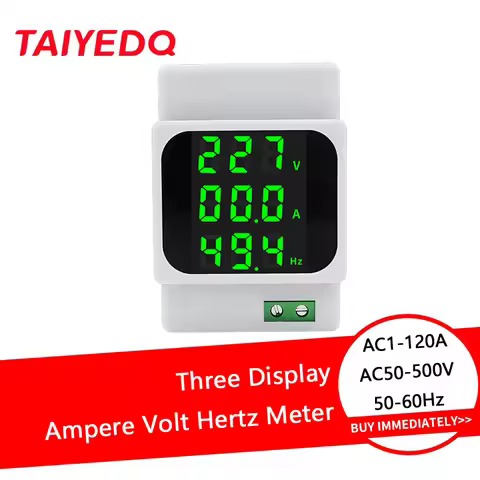 AC50-500V 1-120A 50-60Hz Digital Display Voltage Ampere Frequency Meter With Green Light Voltmeter A