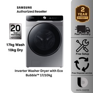 (KV Only) Samsung 17kg Wash / 10kg Dry (WD17T6300GP/SP) Front Load Washer Dryer with Eco Bubble (Inv