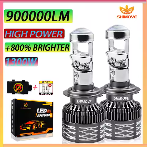 HH7 H11 H4 LED Headlight Mini Lens Projector 900000LM 9005 HB3 9006 HB4 H8 1300W Turbo Canbus LHD Hi