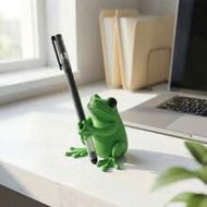 Cute Green Frog Shaped Pen Holder - 3D Designed Adorable Frog Office Decor, Interesting Stationery S