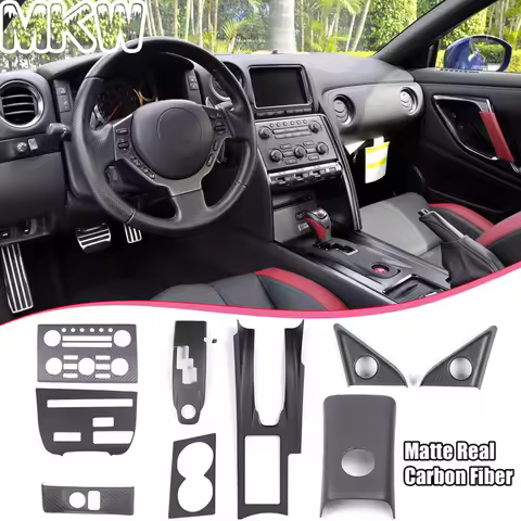 For Nissan GTR R35 2008-2016 Matte Real Carbon Fiber Car Center Console Panel Cover Set Decoration C