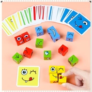 Cube Face Changing Building Blocks Board Game Wooden Puzzle Game Educational Toys Gifts Emoji Rubic