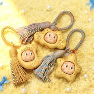 可爱创意实木星星小熊双面钥匙扣挂件26.6.26  qqqq Cute and creative solid wood star and bear double-sided keychain pend