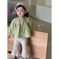 Super cute floral plaid shirt and flared leggings Set for girls F45