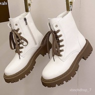 XY2023New Autumn and Winter Dr. Martens Boots Women's Popular Mid Short Boots plus Velvet White Boots British Style
