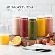 8PCS Reusable Bottles 16Oz Glass Bottles Beverage Bottle with Cap with Lids and Jars Transparent Col