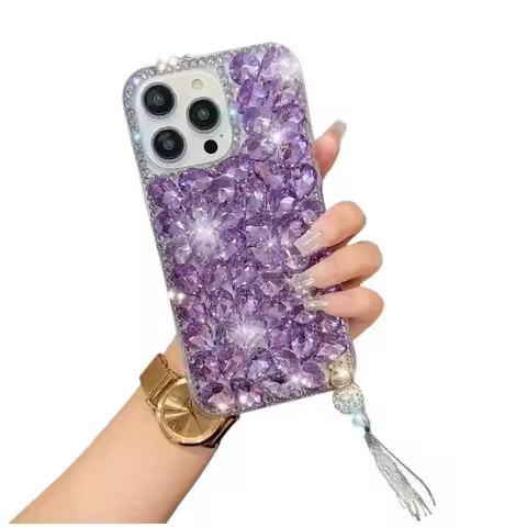 Luxury Shiny Glitter Purple Rhinestone Tassel Pendant Case for Huawei Honor 70 80 90 100 Pro Lite 8X