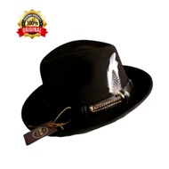 HITAM PRIA Laken Fedora Trylby Black Hat Motif Feather Hat Men Original The Rolling