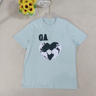 GANNI Nordic Green Heart Print Short Sleeve Round Neck Pullover Top